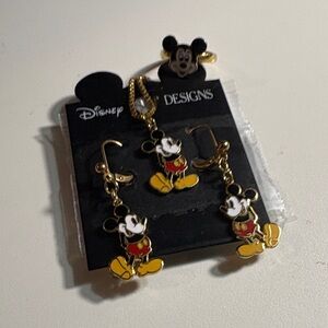 Disney Mickey Mouse Earrings Necklace and Ring Set - Black, Yellow, Red